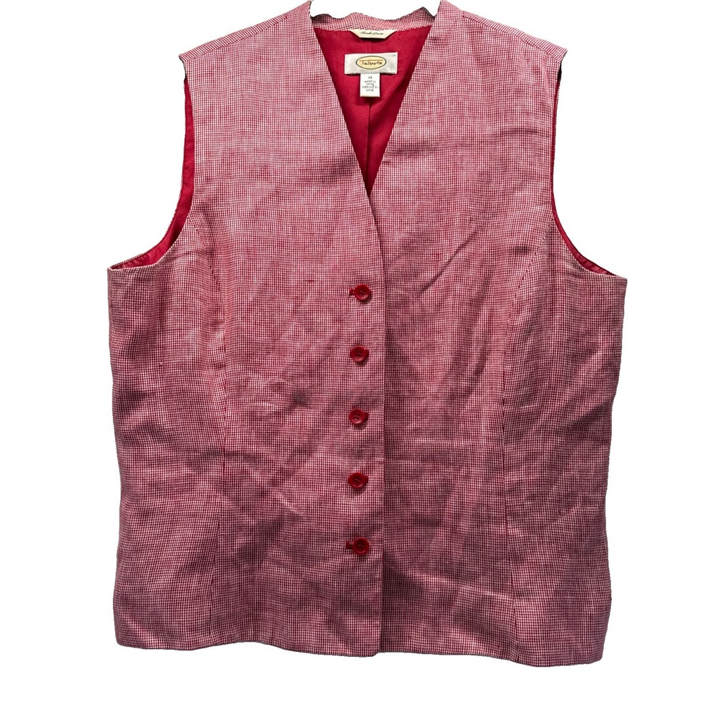 Talbots Women's 100% Italian Linen Vest Size 14 Red Button Up Lined VTG